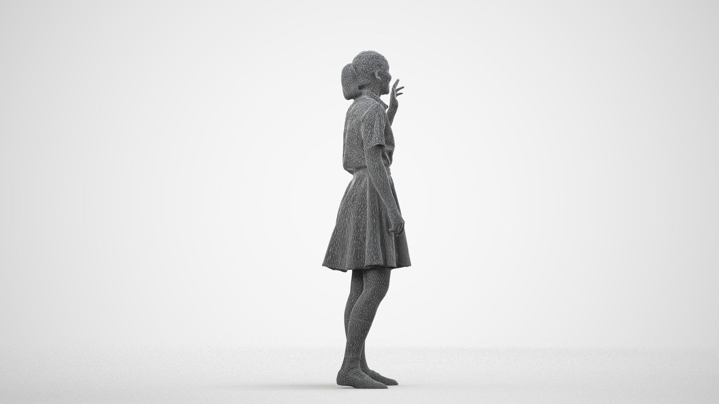 photogrammetry 3D girl kids, realistic human model archviz FBX, wireframe side view