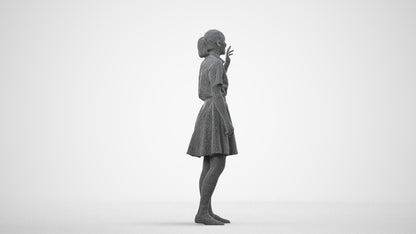photogrammetry 3D girl kids, realistic human model archviz FBX, wireframe side view