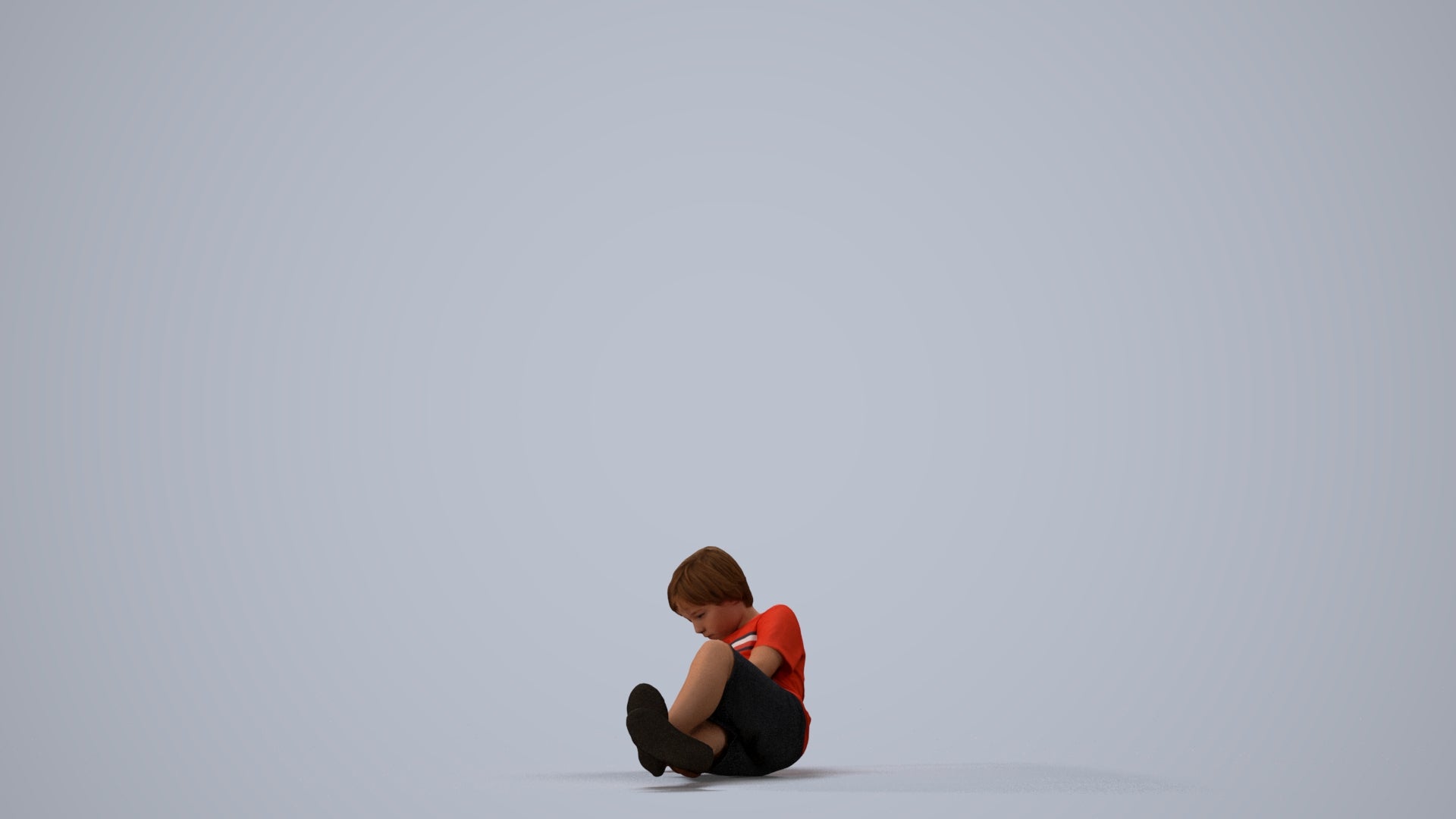 3D human model boy casual kids, photogrammetry scanned person for archviz, three-quarter view render
