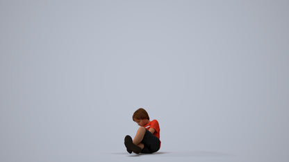3D human model boy casual kids, photogrammetry scanned person for archviz, three-quarter view render