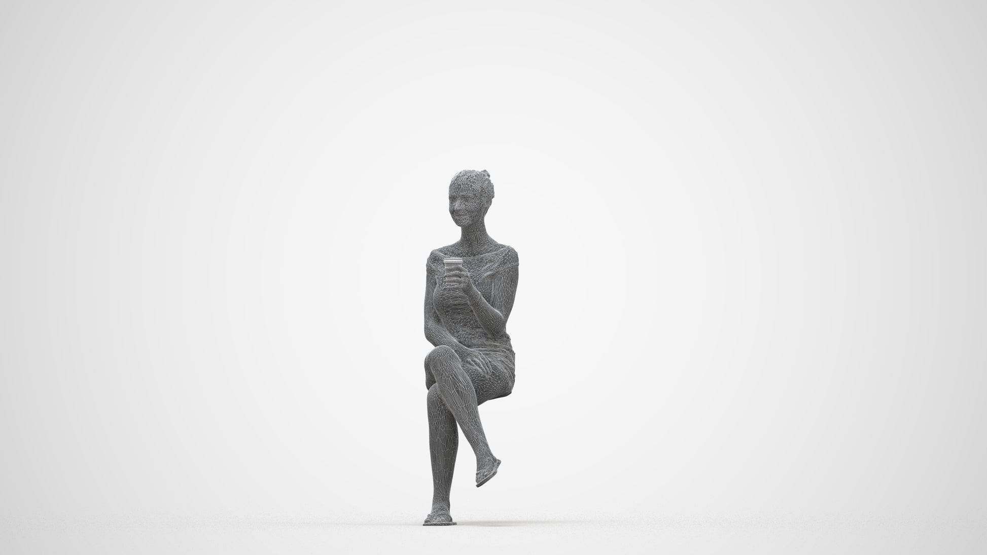 realistic 3D human girl casual sitting, archviz people FBX OBJ for Blender, wireframe back view