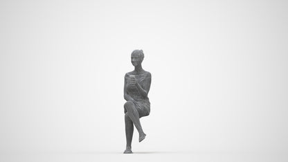realistic 3D human girl casual sitting, archviz people FBX OBJ for Blender, wireframe back view