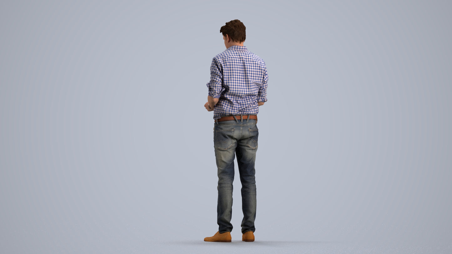 3D scanned man standing casual, photorealistic archviz people for Enscape and SketchUp, front view render
