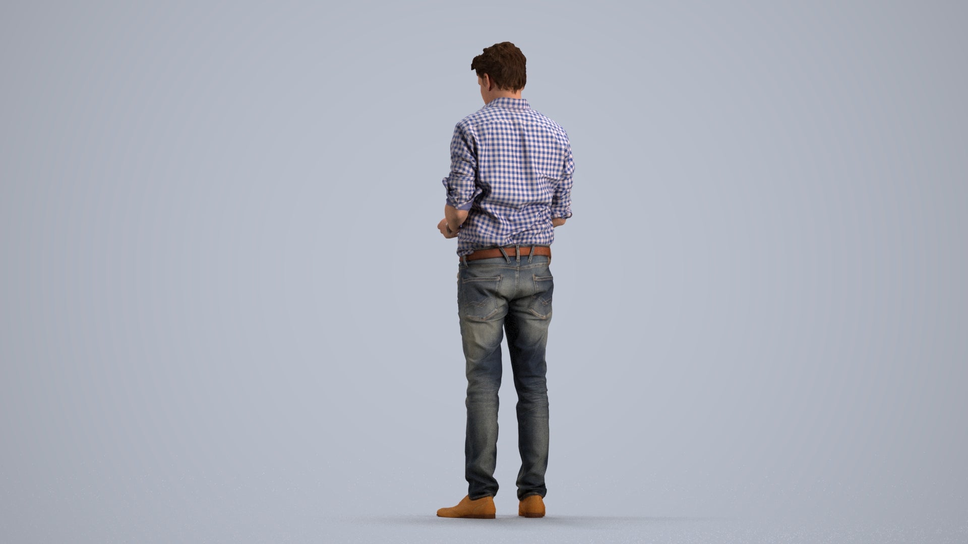3D scanned man standing casual, photorealistic archviz people for Enscape and SketchUp, front view render