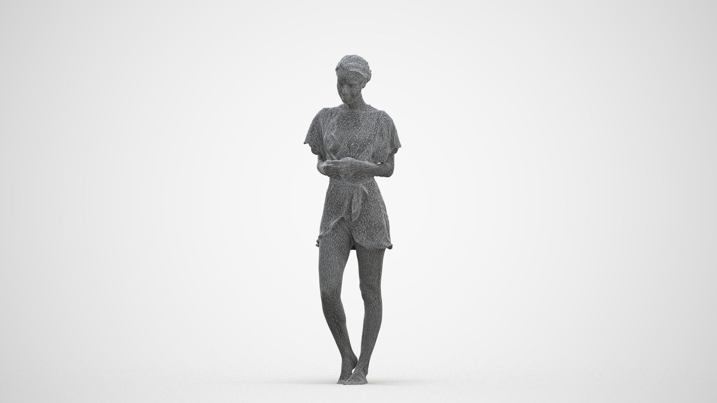 3D scanned woman bathroom, photorealistic archviz people for Enscape and SketchUp, three-quarter front view render
