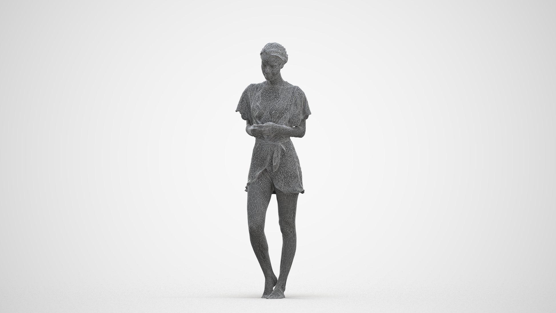 3D scanned woman bathroom, photorealistic archviz people for Enscape and SketchUp, three-quarter front view render