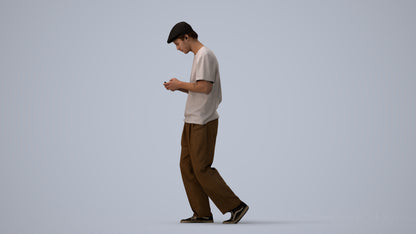 photogrammetry 3D man casual walking, realistic human model archviz FBX, three-quarter view render