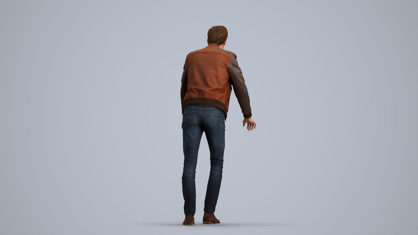 realistic 3D man casual walking, scanned archviz people for Blender and 3ds Max, front view render