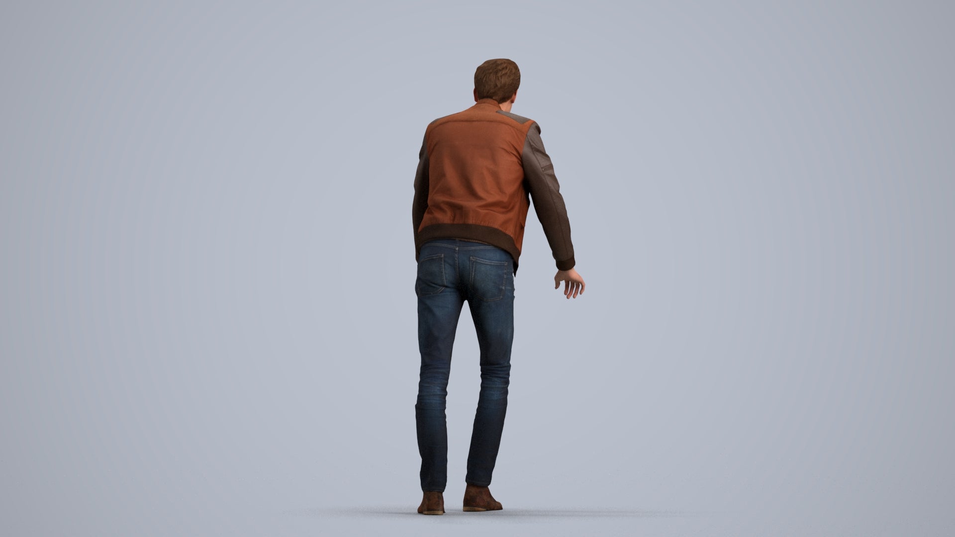 realistic 3D man casual walking, scanned archviz people for Blender and 3ds Max, front view render