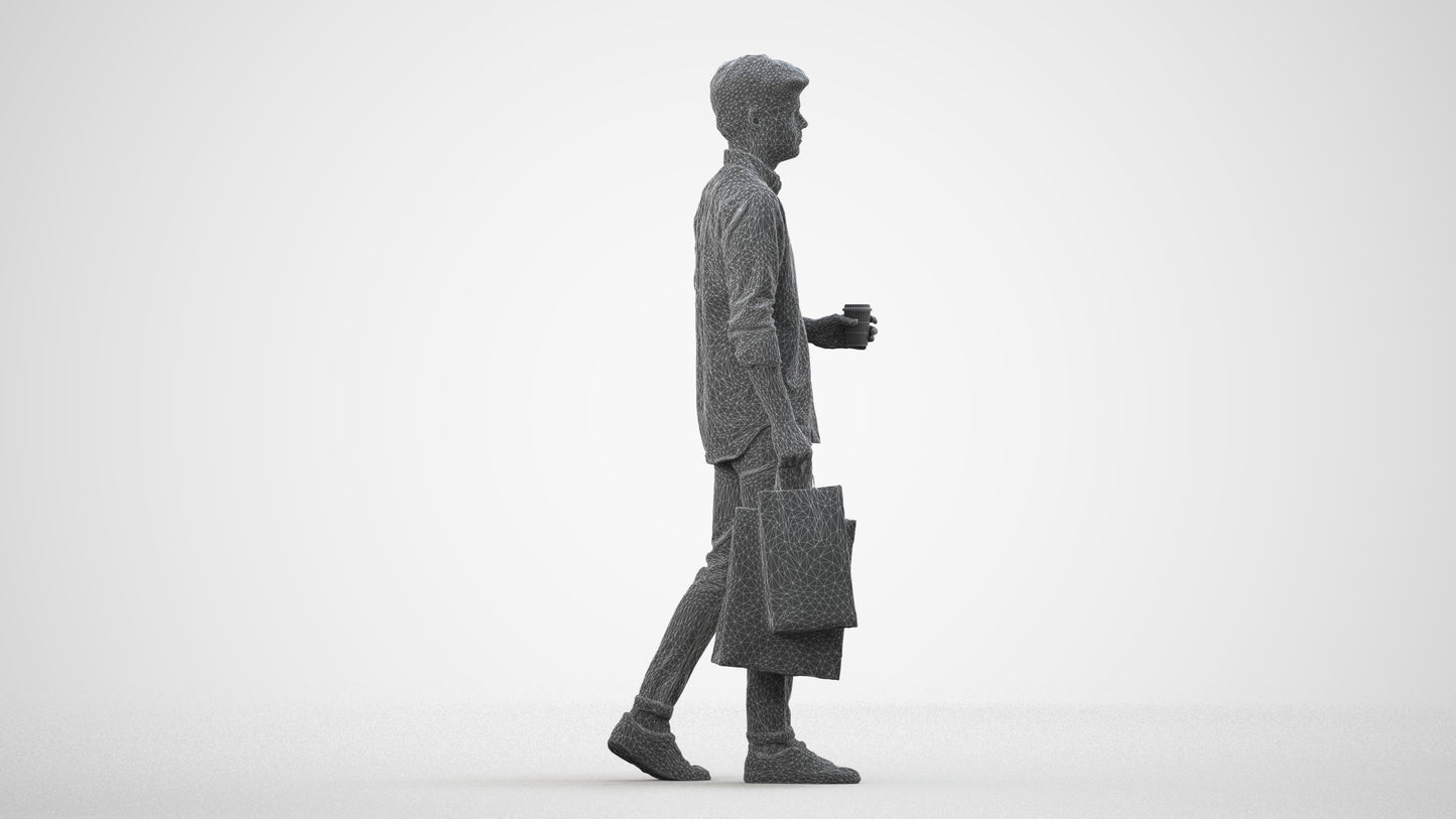 photogrammetry 3D man casual standing, realistic human model archviz FBX, wireframe side view
