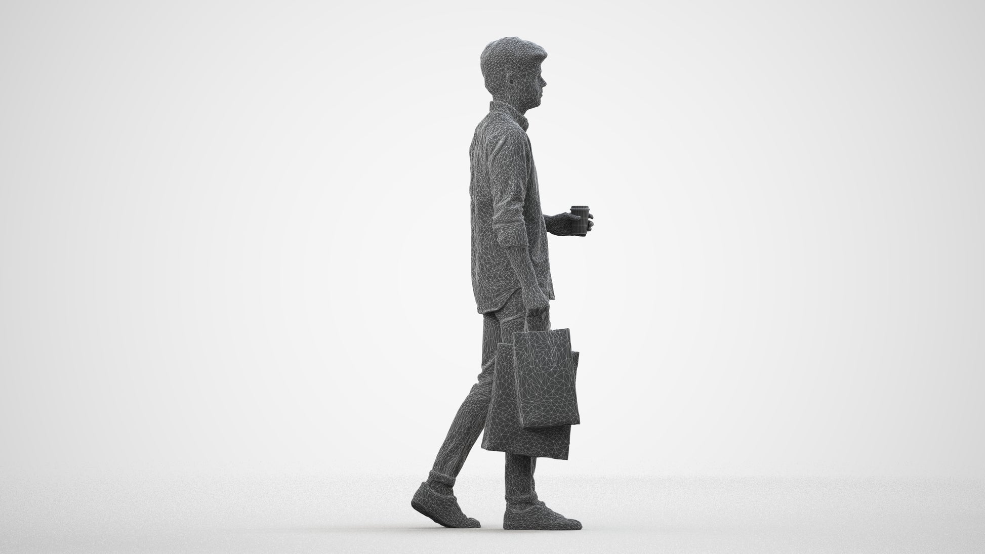 photogrammetry 3D man casual standing, realistic human model archviz FBX, wireframe side view