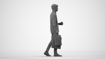 photogrammetry 3D man casual standing, realistic human model archviz FBX, wireframe side view