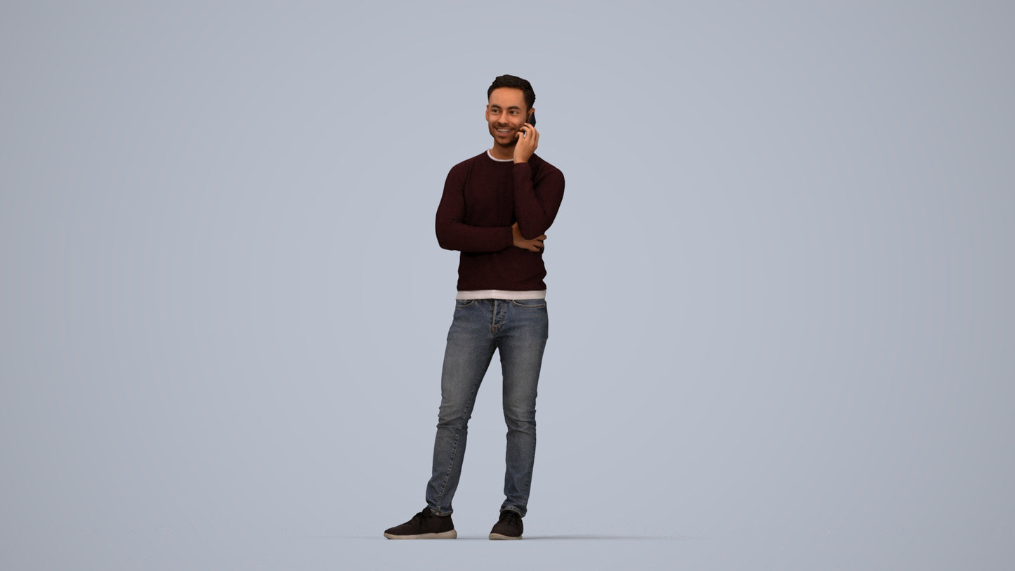 3D human model man casual standing, photogrammetry scanned person for archviz, top-down view render