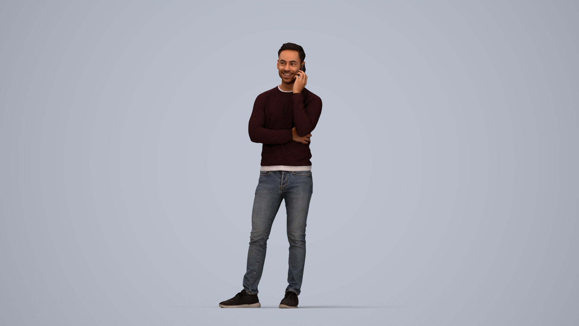 3D human model man casual standing, photogrammetry scanned person for archviz, top-down view render
