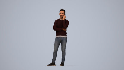 3D human model man casual standing, photogrammetry scanned person for archviz, top-down view render