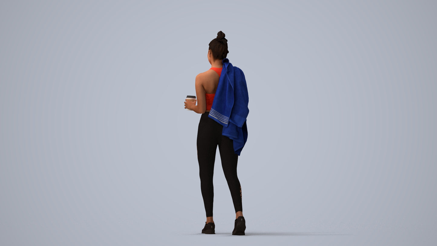 scanned 3D woman sport, photogrammetry people for Enscape and V-Ray, three-quarter view render