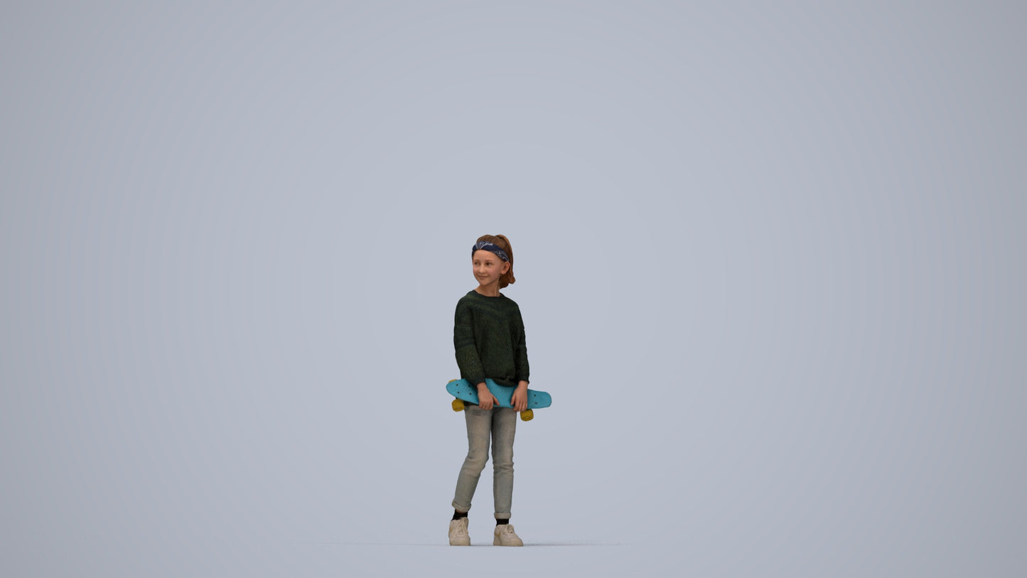 3D people model girl casual kids, scanned human for 3ds Max rendering, top-down view render