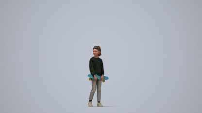 3D people model girl casual kids, scanned human for 3ds Max rendering, top-down view render