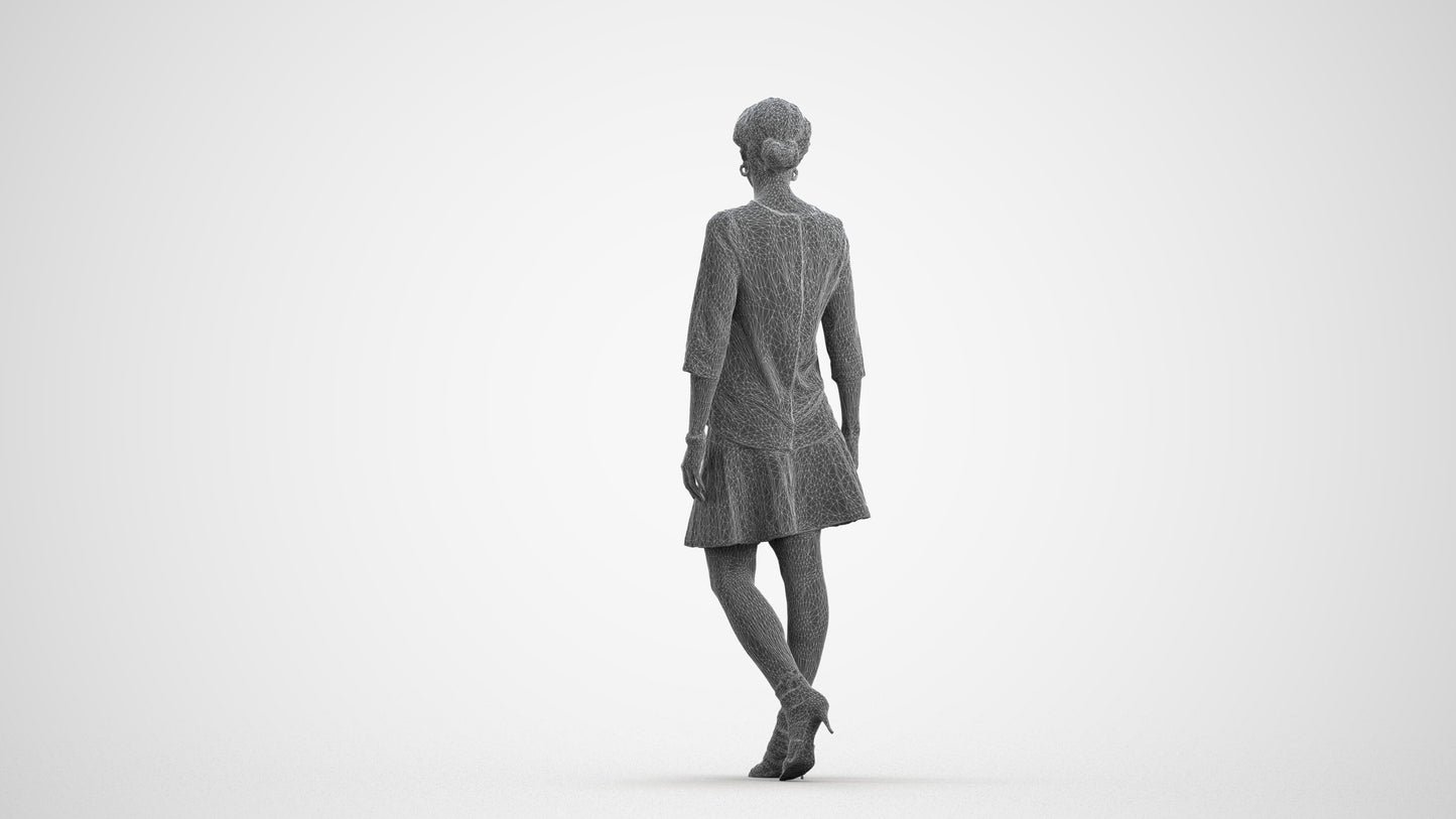 realistic 3D woman business standing, scanned archviz people for Blender and 3ds Max, wireframe front view