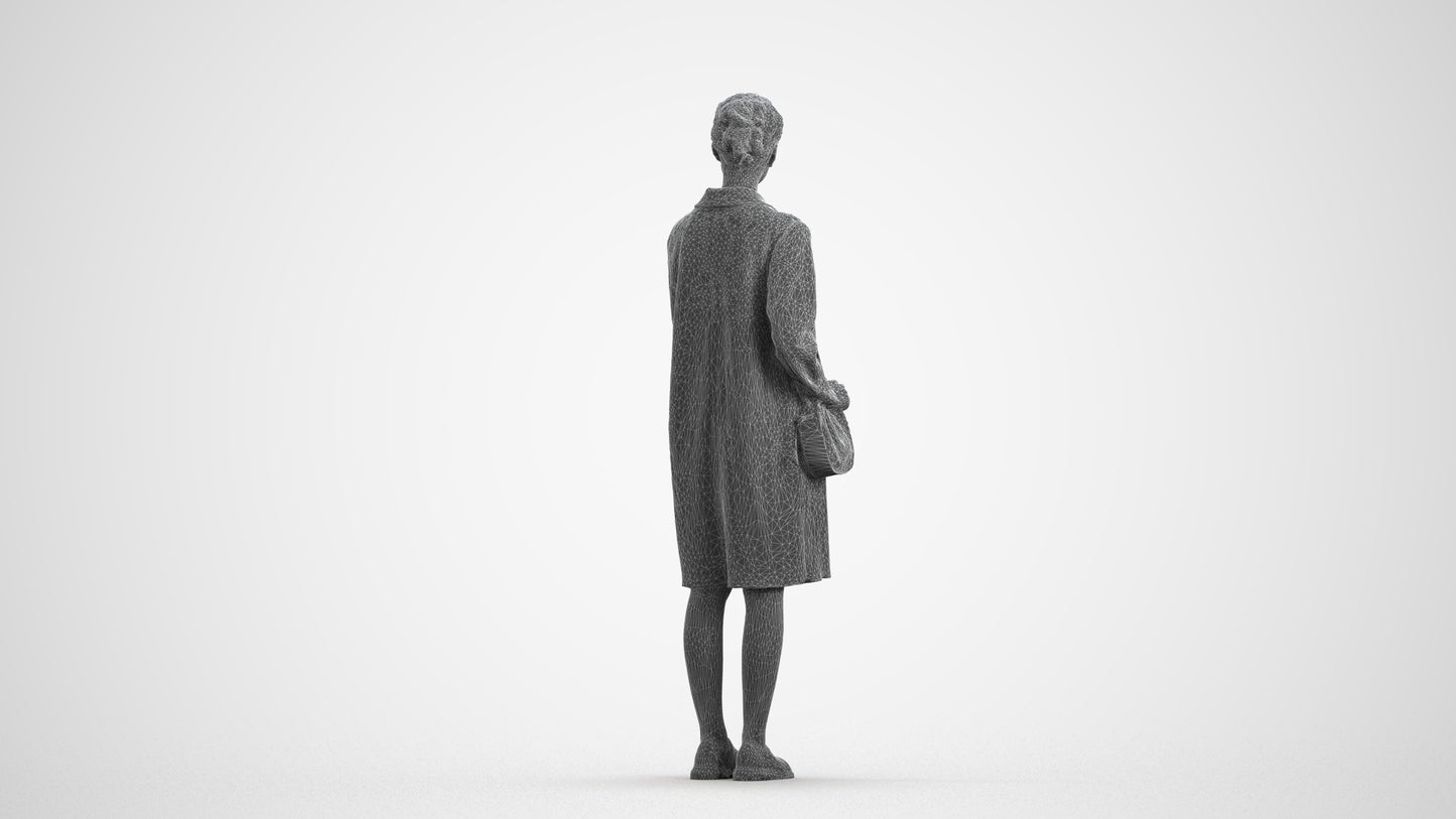 3D people model woman casual standing, scanned human for 3ds Max rendering, wireframe front view