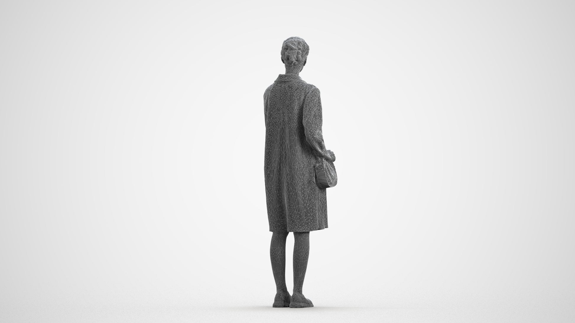 3D people model woman casual standing, scanned human for 3ds Max rendering, wireframe front view