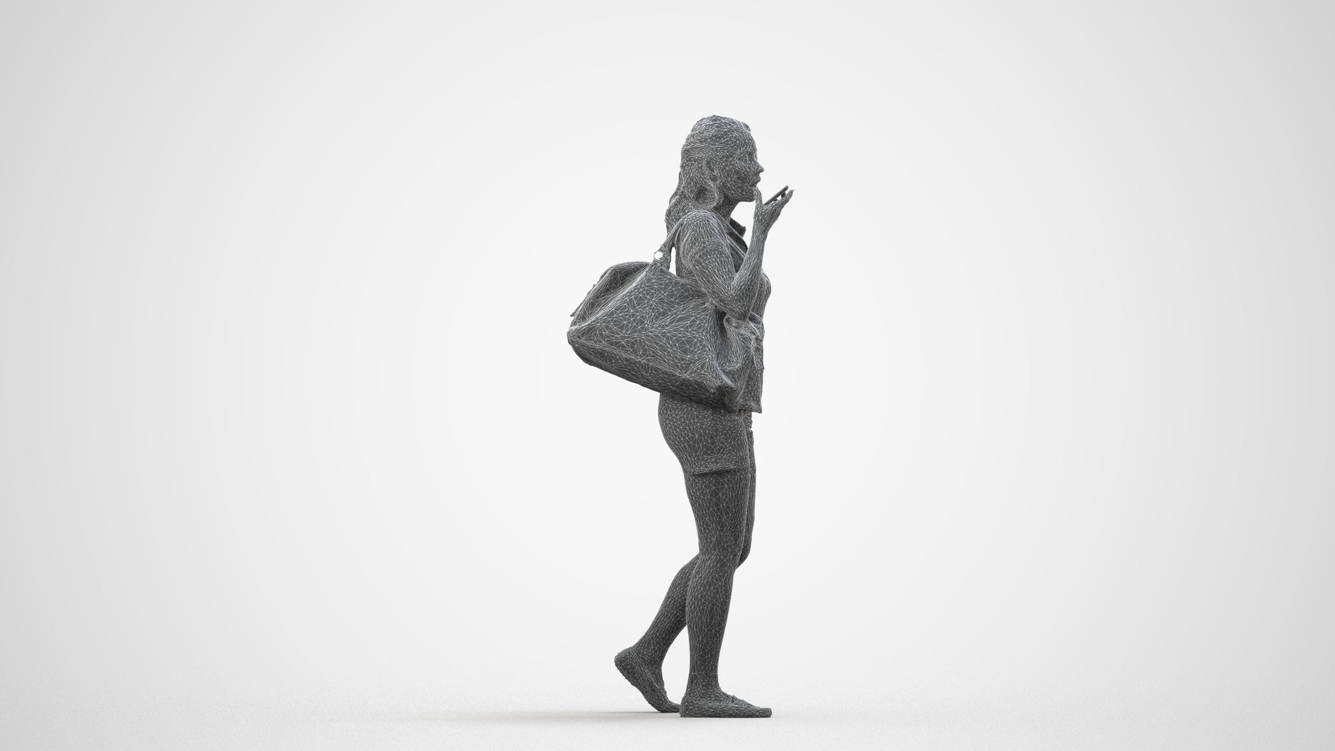 realistic 3D people woman casual walking, render-ready for V-Ray and Corona, FBX OBJ, wireframe side view