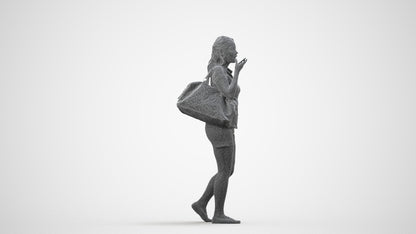 realistic 3D people woman casual walking, render-ready for V-Ray and Corona, FBX OBJ, wireframe side view