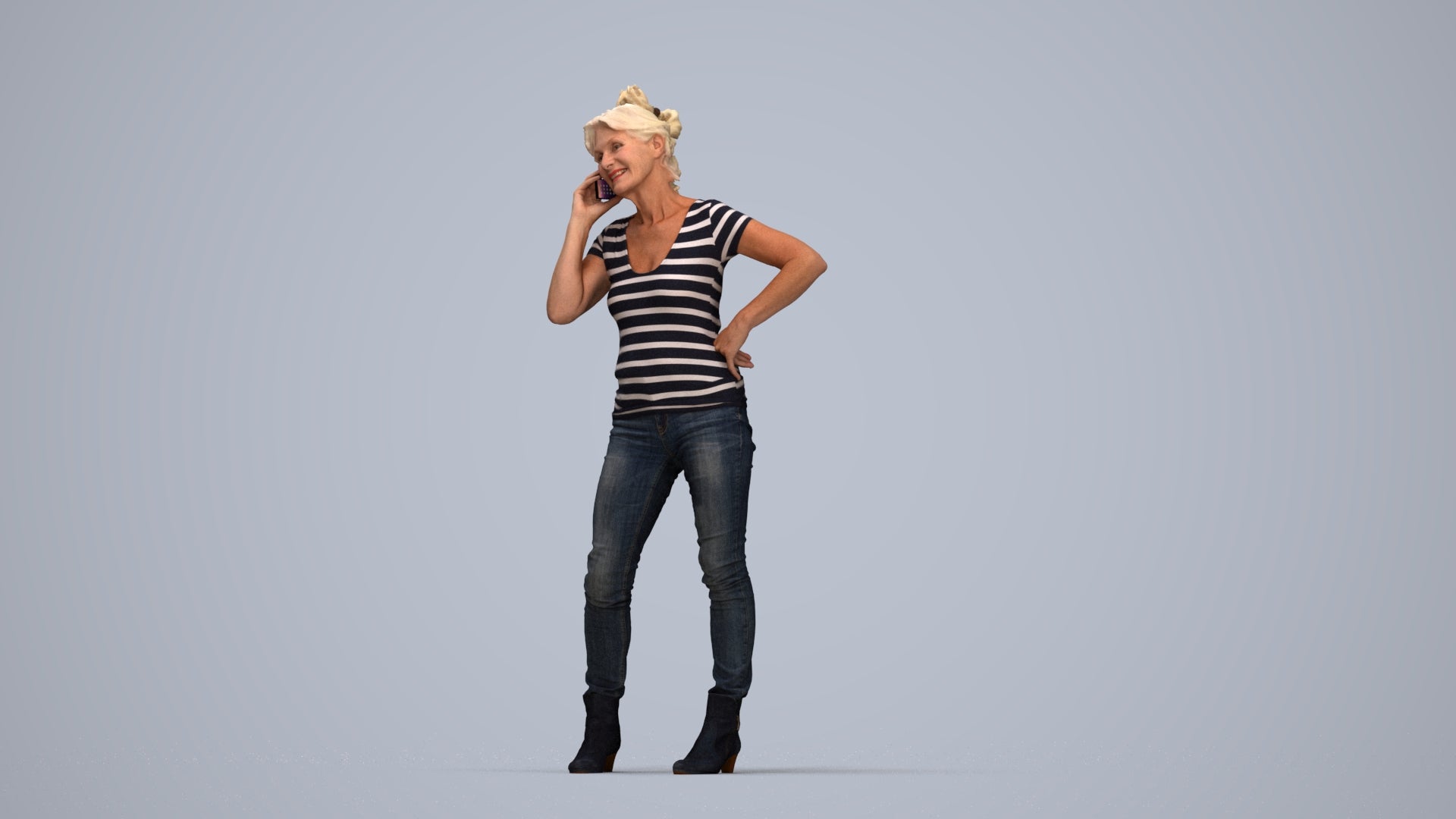 3D people model senior woman casual standing, scanned human for 3ds Max rendering, top-down view render