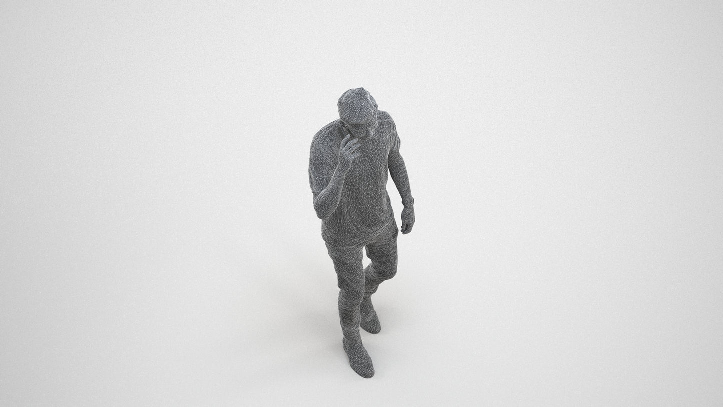 scanned 3D man casual walking, photogrammetry people for Enscape and V-Ray, wireframe three-quarter view