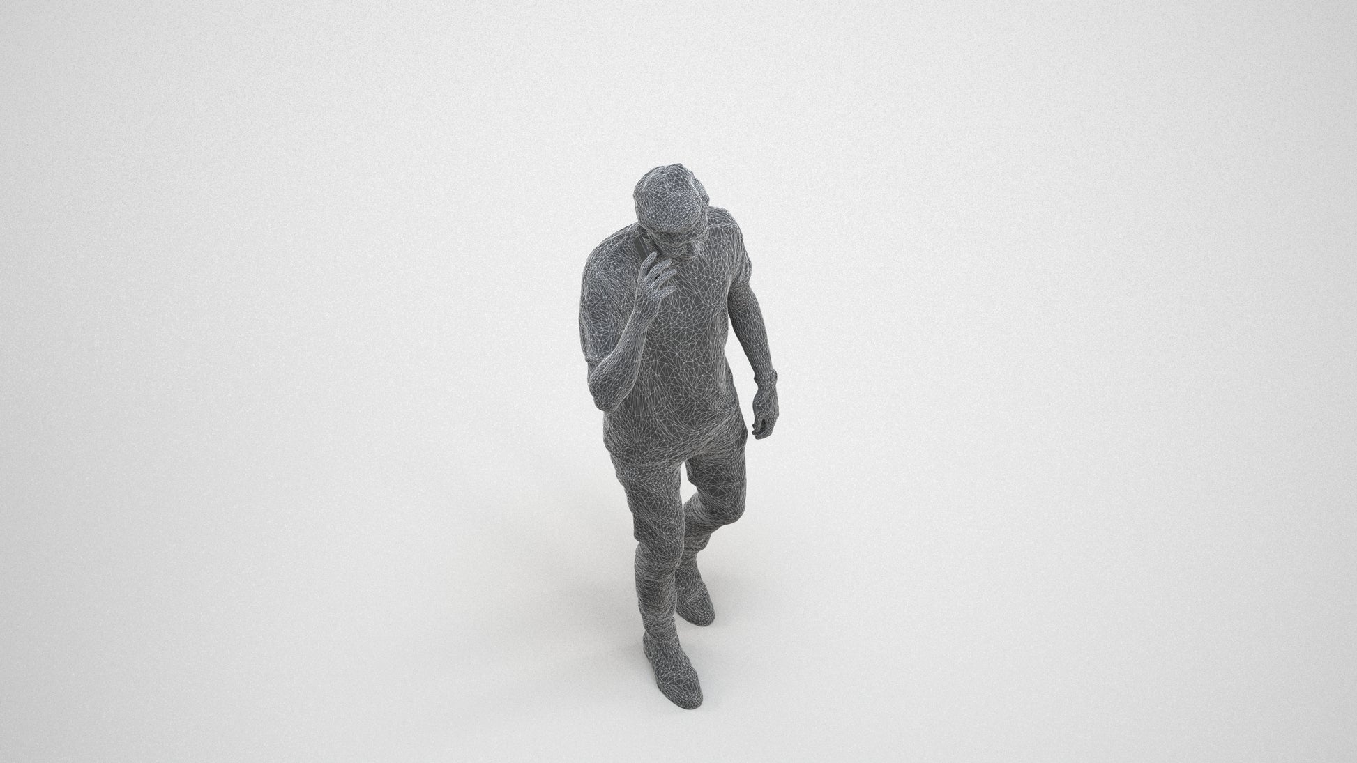 scanned 3D man casual walking, photogrammetry people for Enscape and V-Ray, wireframe three-quarter view