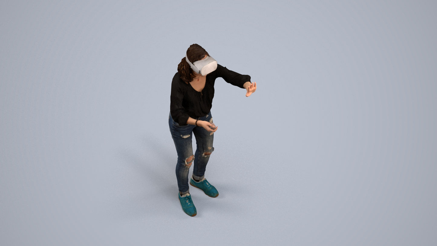 realistic 3D human woman casual standing, archviz people FBX OBJ for Blender, back view render