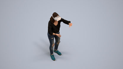 realistic 3D human woman casual standing, archviz people FBX OBJ for Blender, back view render