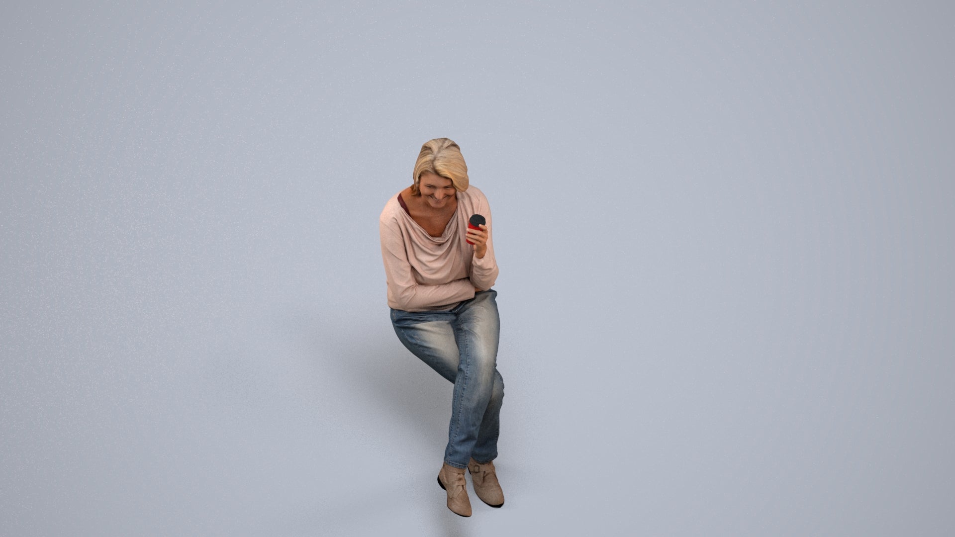scanned 3D woman casual sitting, photogrammetry people for Enscape and V-Ray, back view render