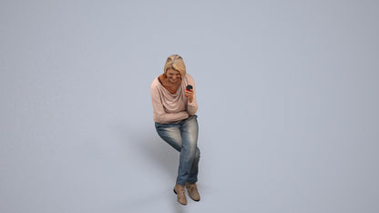 scanned 3D woman casual sitting, photogrammetry people for Enscape and V-Ray, back view render