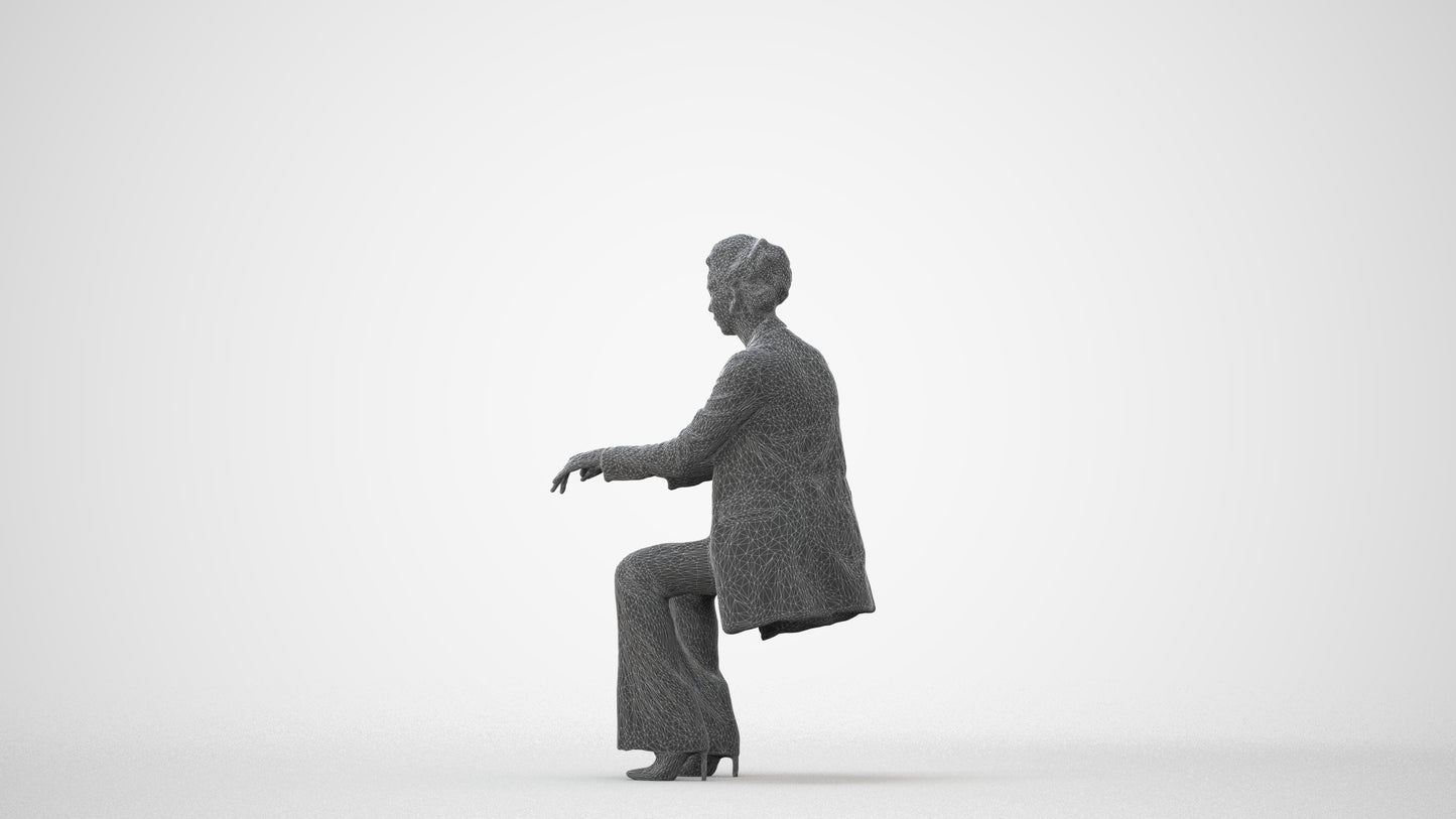 realistic 3D woman business sitting, scanned archviz people for Blender and 3ds Max, square thumbnail