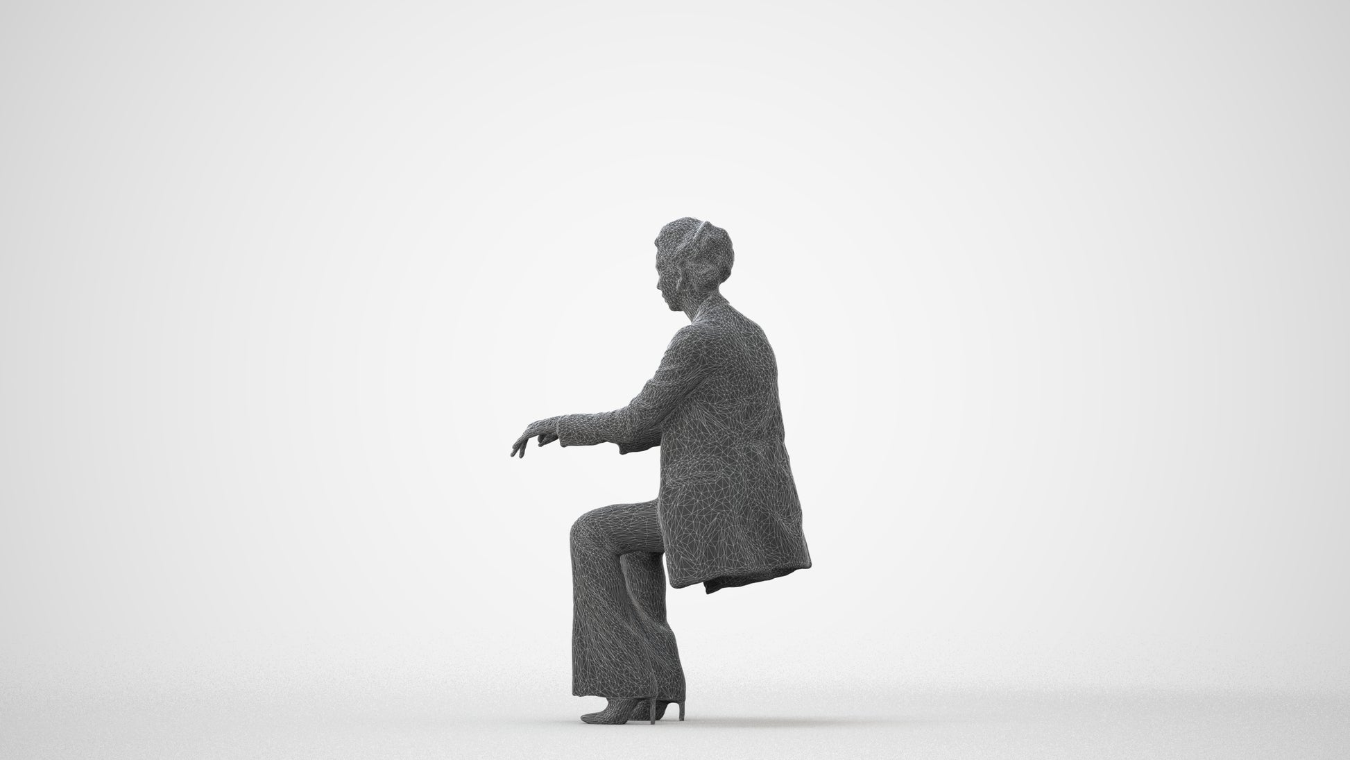 realistic 3D woman business sitting, scanned archviz people for Blender and 3ds Max, square thumbnail