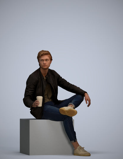 realistic 3D people man casual sitting, render-ready for V-Ray and Corona, FBX OBJ