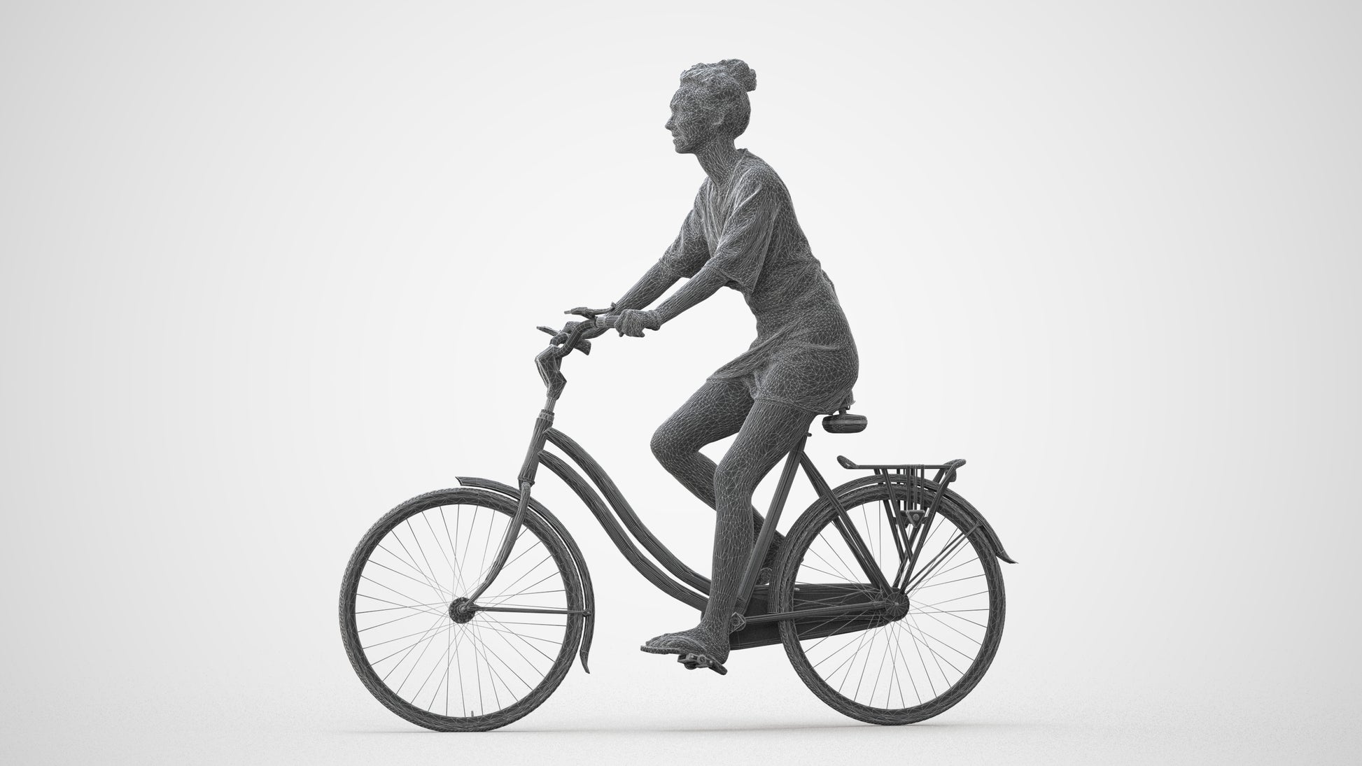 realistic 3D human woman casual cycling, archviz people FBX OBJ for Blender, square thumbnail
