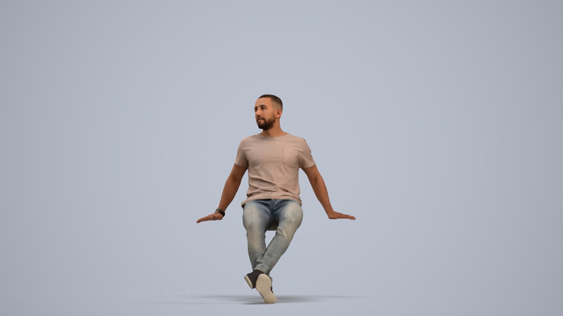 photogrammetry 3D man casual sitting, realistic human model archviz FBX, standing pose render