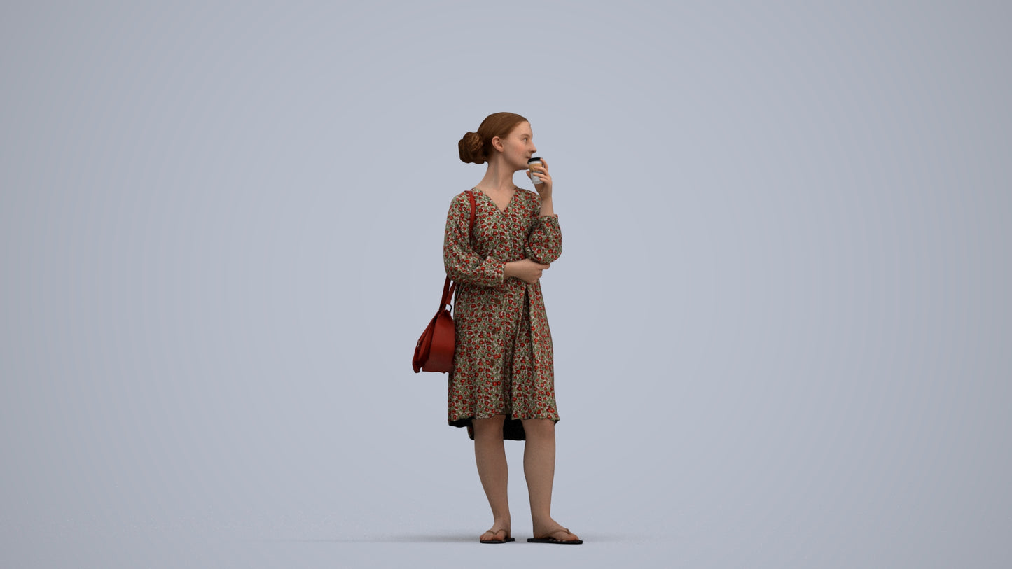 3D human model girl casual kids, photogrammetry scanned person for archviz, standing pose render