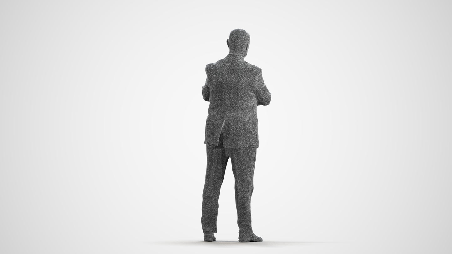 scanned 3D senior man business, photogrammetry people for Enscape and V-Ray, wireframe front view