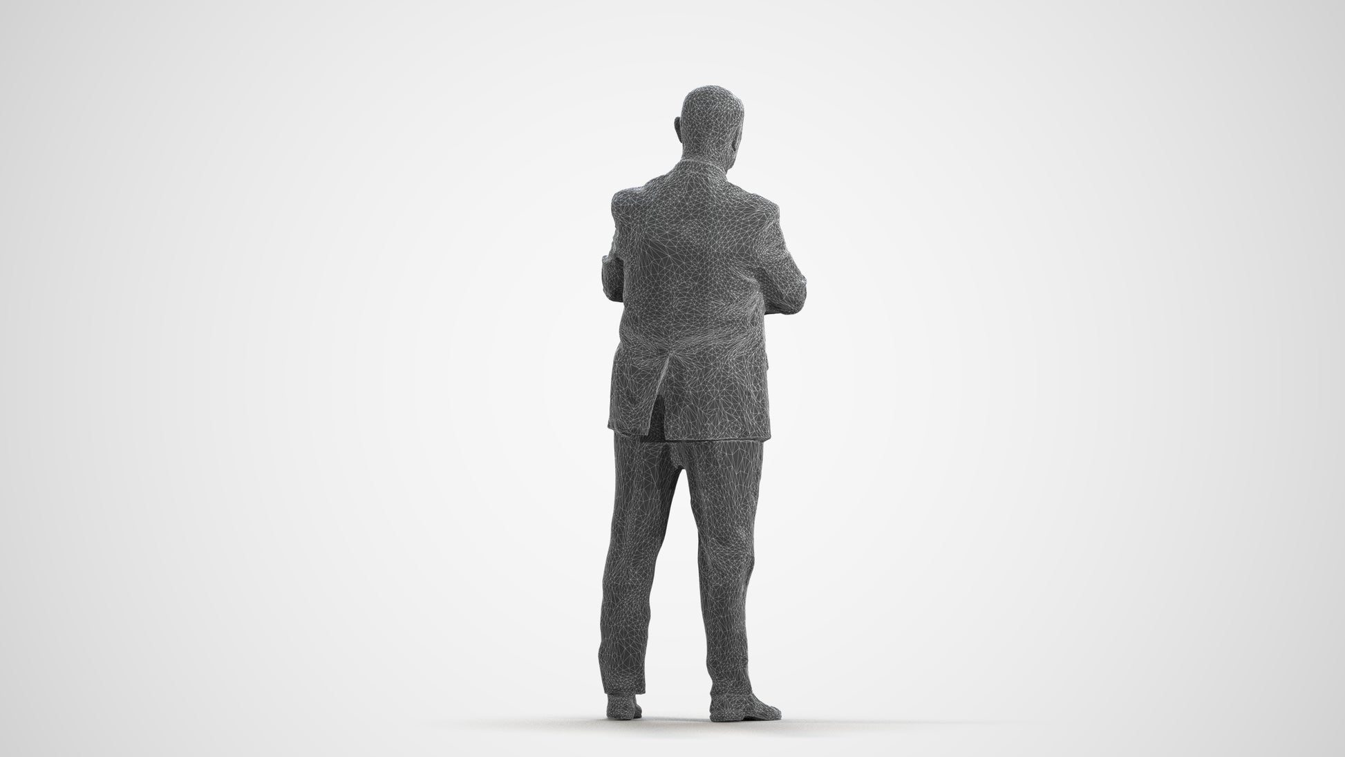 scanned 3D senior man business, photogrammetry people for Enscape and V-Ray, wireframe front view