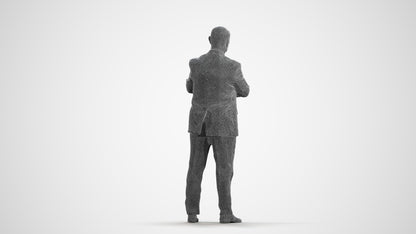scanned 3D senior man business, photogrammetry people for Enscape and V-Ray, wireframe front view