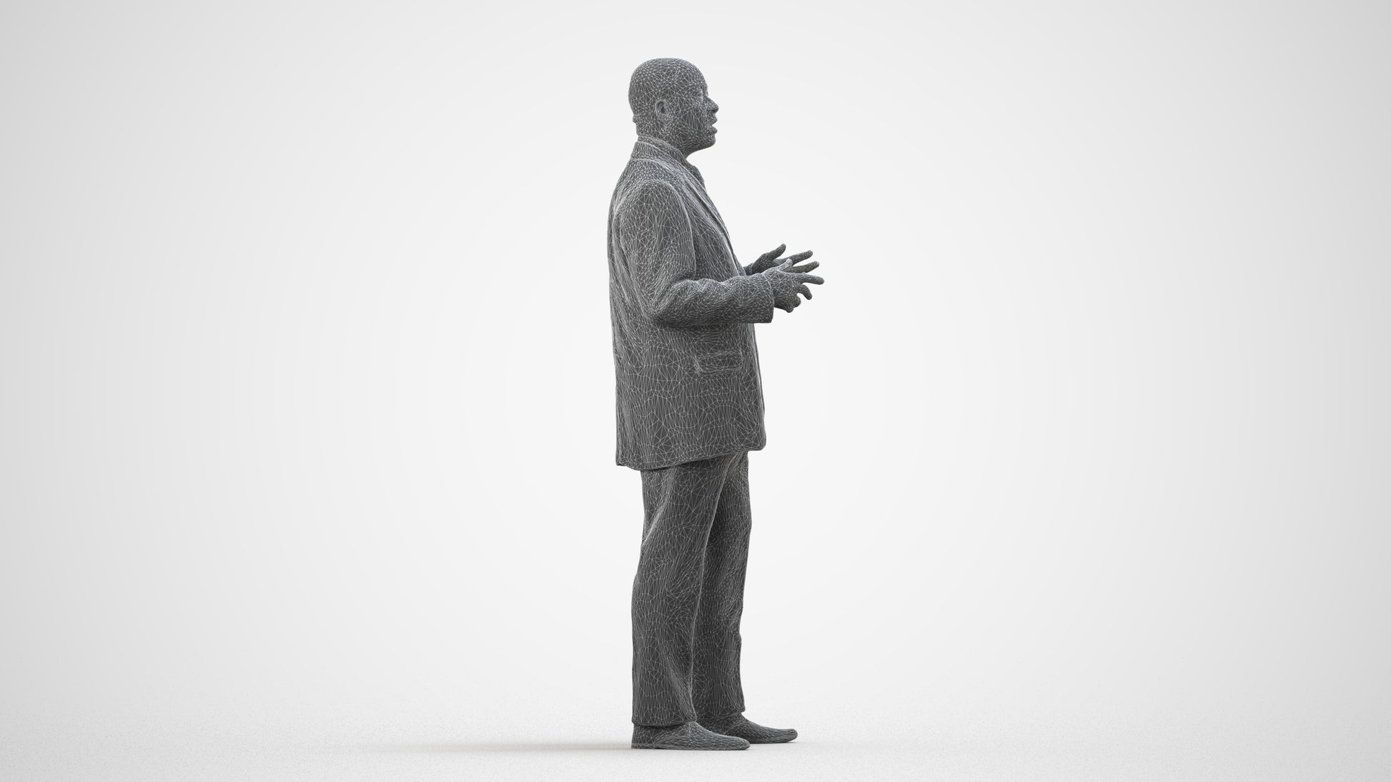 realistic 3D person business shopping, scanned archviz people for Blender and 3ds Max, wireframe side view