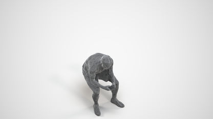 realistic 3D human man casual sitting, archviz people FBX OBJ for Blender, wireframe three-quarter view