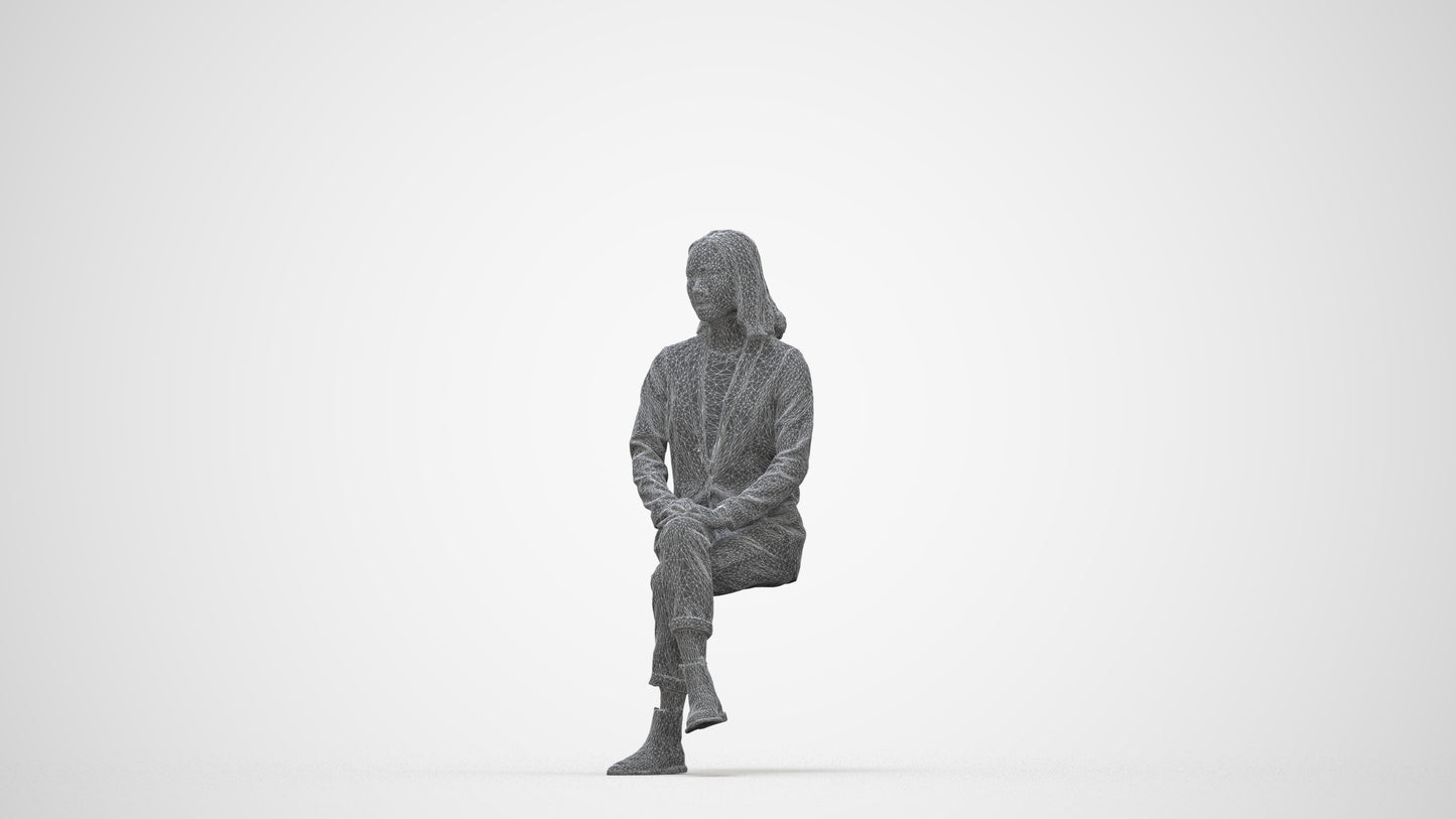 scanned 3D woman business, photogrammetry people for Enscape and V-Ray, wireframe back view