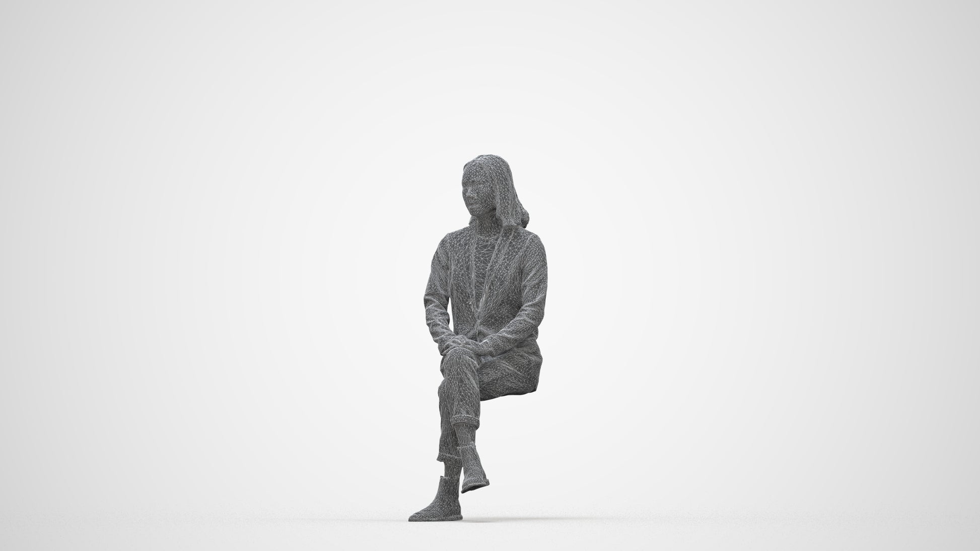 scanned 3D woman business, photogrammetry people for Enscape and V-Ray, wireframe back view