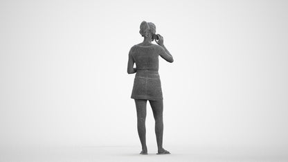 realistic 3D woman casual standing, scanned archviz people for Blender and 3ds Max, wireframe front view