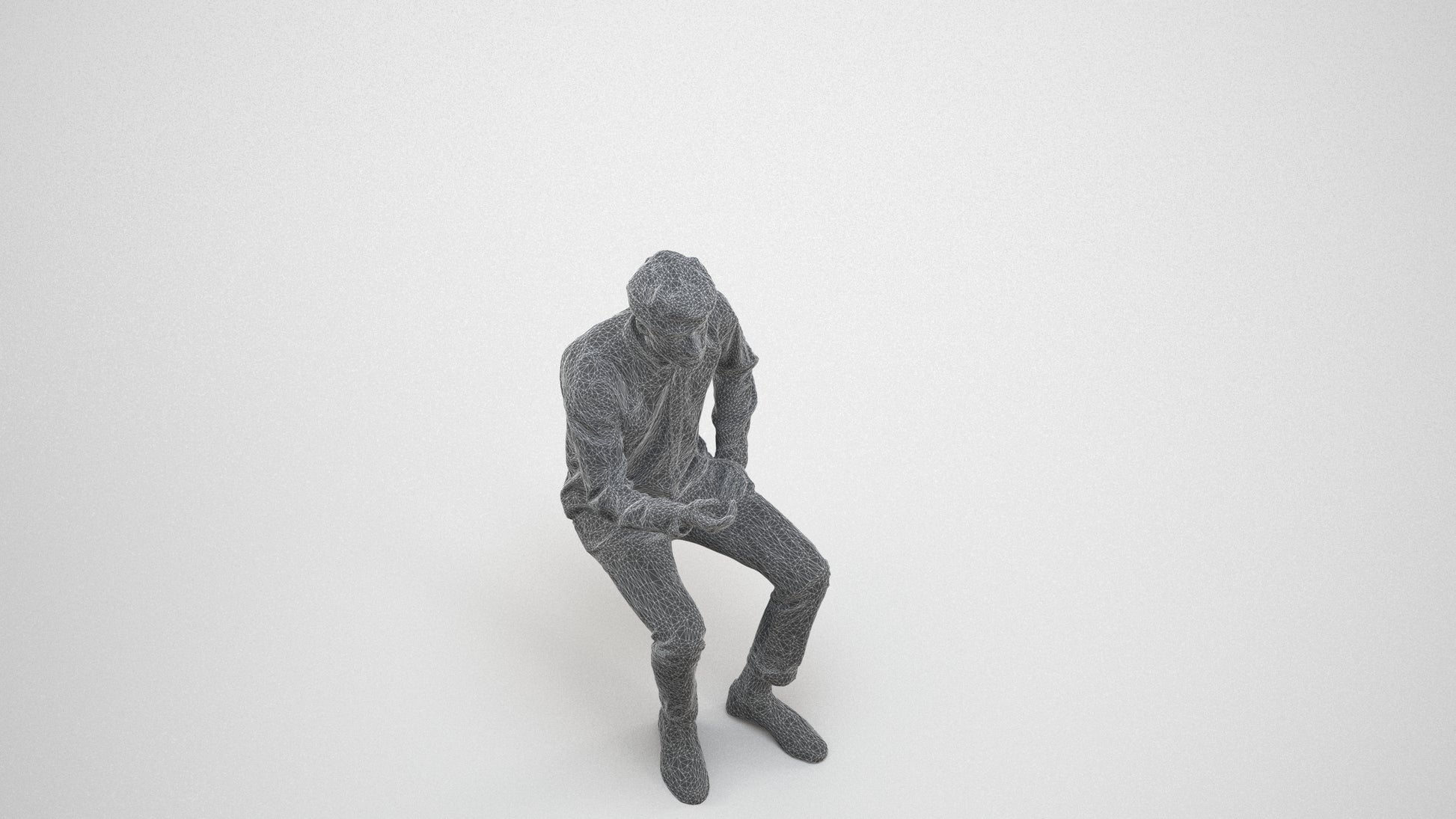 realistic 3D people man casual sitting, render-ready for V-Ray and Corona, FBX OBJ, wireframe three-quarter view