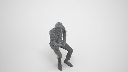 realistic 3D people man casual sitting, render-ready for V-Ray and Corona, FBX OBJ, wireframe three-quarter view